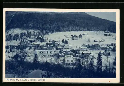 AK Spindelmühle / Spindleruv Mlyn, Ortsansicht von oben im Schnee