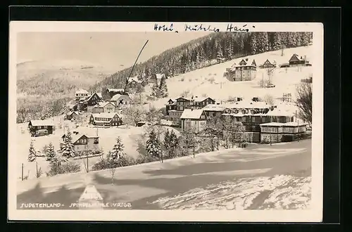 AK Spindelmühle / Spindleruv Mlyn, Gesamtansicht mit Hotel Deutsches Haus im Schnee