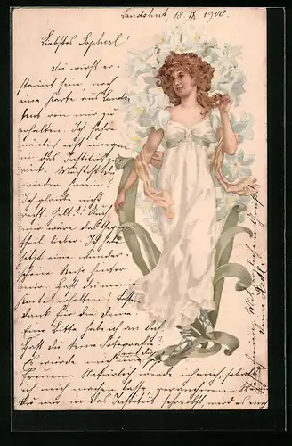 Künstler-AK M. S. M.: Schönheit umgeben von Blumen