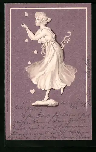 Künstler-AK M. S. M.: Fräulein fängt Herzen auf