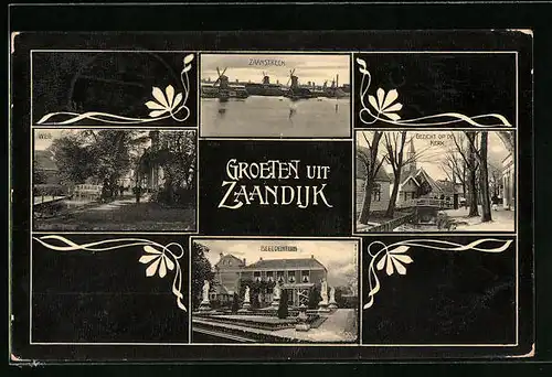 AK Zaandijk, Zaanstreek, Gezicht op de Kerk, Beeldentuin