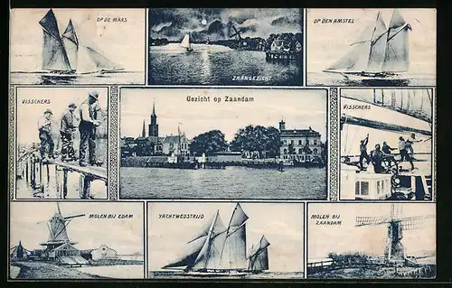 AK Zaandam, Op de Maas, Zaangezicht, Visschers, Molen bij Edam