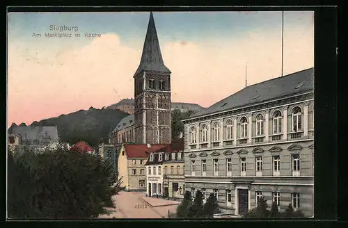 AK Siegburg, Am Marktplatz mit Kirche