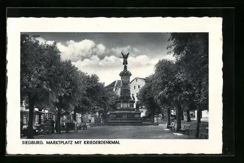 AK Siegburg, Marktplatz mit Kriegerdenkmal
