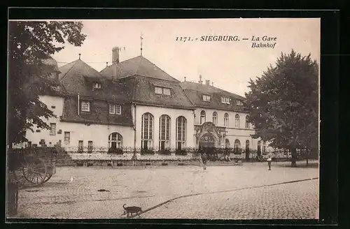 AK Siegburg, Bahnhof mit Vorplatz und Hund