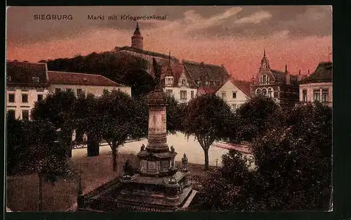 AK Siegburg, Markt mit Kriegerdenkmal