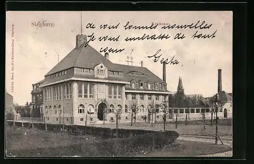 AK Siegburg, Kreishaus mit Kirche im Hintergrund