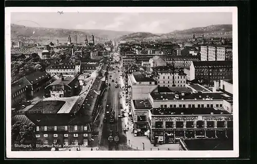 AK Stuttgart, Blick auf die Königstrasse mit Strassenbahnen