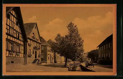 AK Zunsweier, Hauptstrasse mit Bäumen, Gasthaus zur Krone