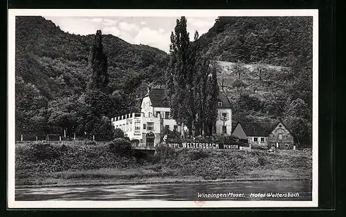AK Winningen /Mosel, Hotel-Pension Weitersbach vom Fluss aus