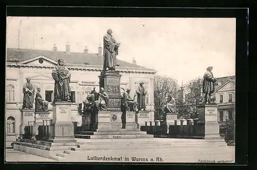 AK Worms a. Rh., Lutherdenkmal, Denkmal Philipp der Grossmütige, Denkmal Friedrich der Weise