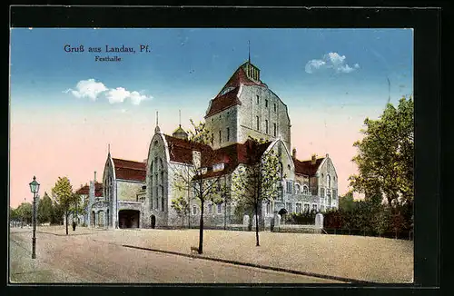 AK Landau /Pfalz, Festhalle, Strassenpartie