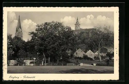 AK Siegburg, Teilansicht mit Kirche und Abtei