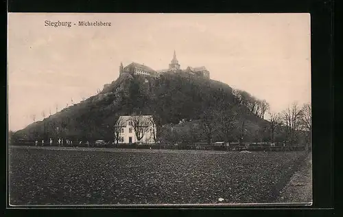 AK Siegburg, Michaelsberg mit Feldern im Winter