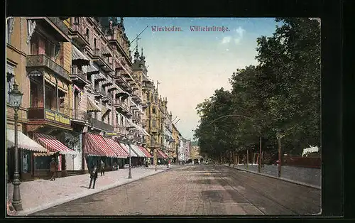 AK Wiesbaden, Wilhelmstrasse mit Ladenfronten