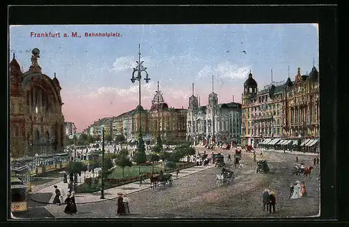 AK Frankfurt a. M., Bahnhofplatz mit Grünstreifen