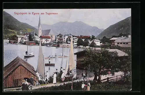 AK Egern /Tegernsee, Segelsport: Blick auf das Wasser mit Segelbooten