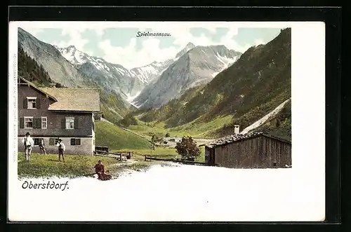 AK Oberstdorf, Spielmannsau mit Alpenmassiven