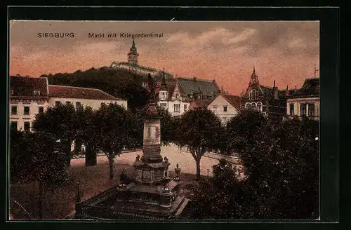 AK Siegburg, Markt mit Kriegerdenkmal