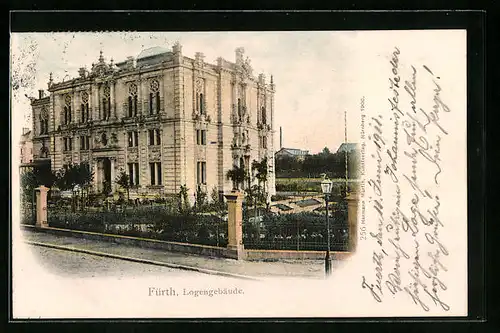 AK Fürth, Logengebäude der Freimaurer von der Strasse gesehen