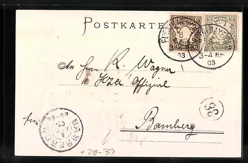 Passepartout-Lithographie Fürth, Strassenpartie in der Promenade, Wappen