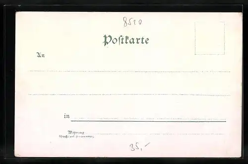 Lithographie Fürth, Kunstbrunnen, Promenade, Alte Veste, Kriegerdenkmal