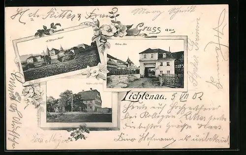AK Lichtenau, Gasthaus von Fritz Seuchs, Strassenpartie am Unteren Tor, Totalansicht