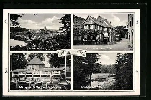 AK Mölln i. Lbg., Gasthaus Glasveranda zum weissen Ross, Grundloser Kolk, Blick vom Heidberg