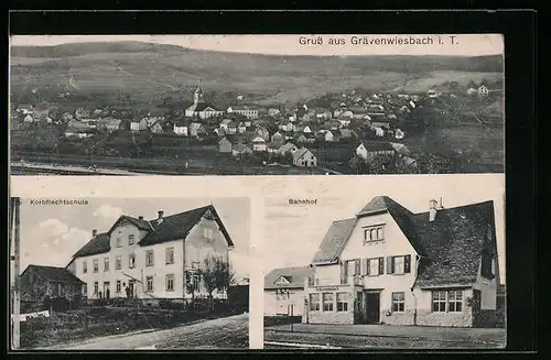 AK Grävenwiesbach i. T., Korbflechtschule, Bahnhof, Gesamtansicht