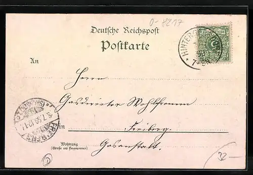 Lithographie Hartha b. Tharandt, Gasthof von M. Schirmer, Geschäft von E. Fedor Vörtler, Teilansicht