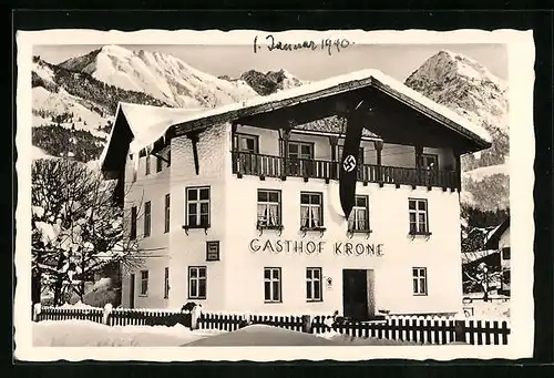 AK Fischen im Allgäu, Alpengasthof Krone mit  im Schnee