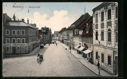 AK Radeberg, Hauptstrasse mit Geschäften