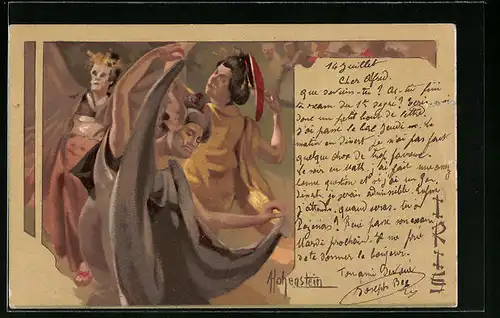 Künstler-AK Adolfo Hohenstein: Tanzende Japaner in Kostümen, Iris