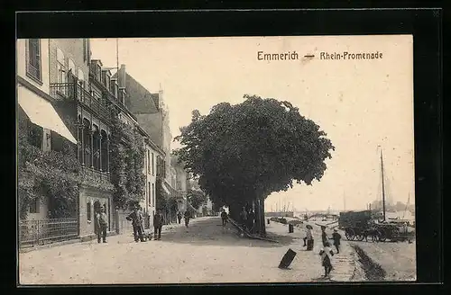 AK Emmerich, Rhein-Promenade mit Pferdewagen