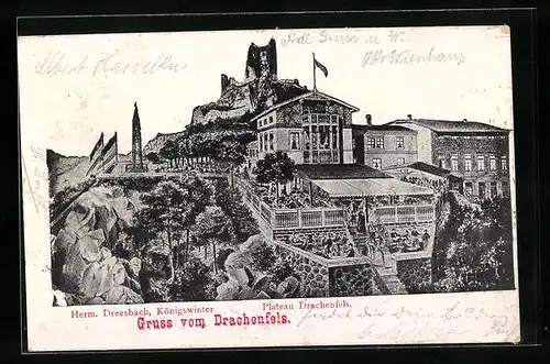 AK Königswinter, Plateau mit Gasthaus Drachenfels