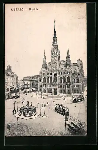 AK Liberec, Radnice, Rathaus und Strassenbahnen