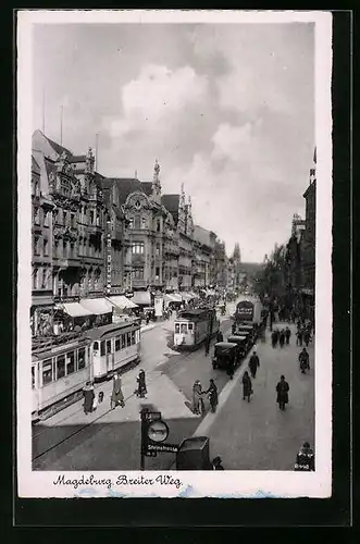 AK Magdeburg, Breiter Weg und Strassenbahnen