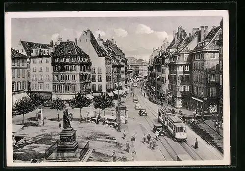 AK Strassburg, Gutenberg-Platz mit Strassenbahn