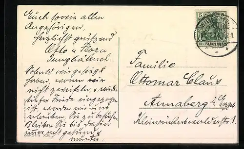 AK Neujahrsgruss mit Kleeblatt, Jahreszahl 1915
