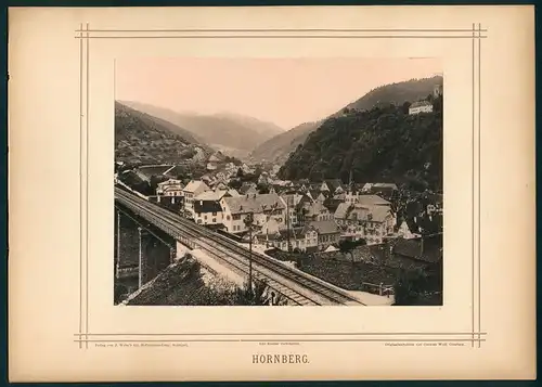 Fotografie German Wolf, Constanz, Ansicht Hornberg, Ortsansicht mit Eisenbahnbrücke, Hotel & Pension Post