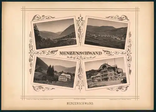 Fotografie G. Roebcke, Freiburg, Ansicht Menzenschwand, Gesamtansicht der Ortschaft, Gasthaus, Wassermühle & Umgebung