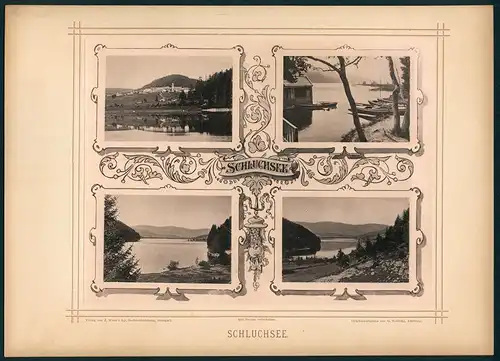 Fotografie G. Roebcke, Freiburg, Ansicht Schluchsee, Ortsansicht mit Kirche, Bootshaus, Seeblicke