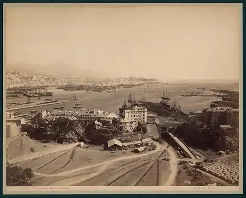 Fotografie A. Noack, Genova, Ansicht Genua - Genova, Panorama dagli Angeli, Blick über den Hafen