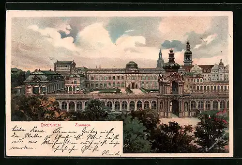 Lithographie Dresden, Zwinger aus der Vogelschau
