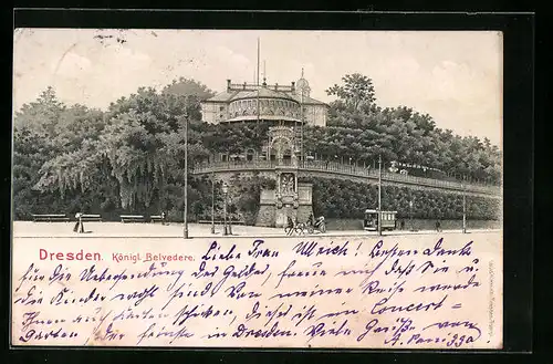 Lithographie Dresden, Strassenpartie am königlichen Belvedere