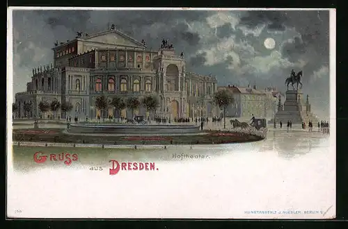 Mondschein-Lithographie Dresden, Strassenpartie vor dem Hoftheater