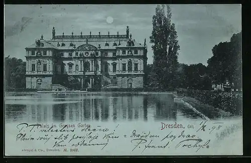 Mondschein-AK Dresden, Palais im Grossen Garten