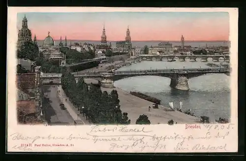 Relief-AK Dresden, Ortsansicht mit Frauenkirche und Elbe