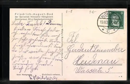 AK Klotzsche-Königswald, Friedrich-August-Bad mit Nadelbäumen und Spielzeugschiffchen