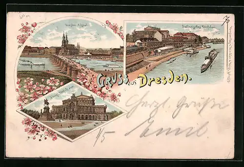 Lithographie Dresden, Altstadt, Italienisches Dörfchen, Königl. Hoftheater